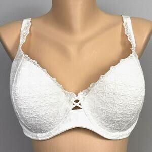 Vintage Vassarette Bra Size 42DD White Flower Mesh Overlay Underwire 75-899
